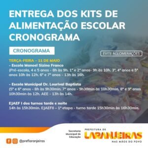 Prefeitura de Laranjeiras prossegue entrega de kits escolares