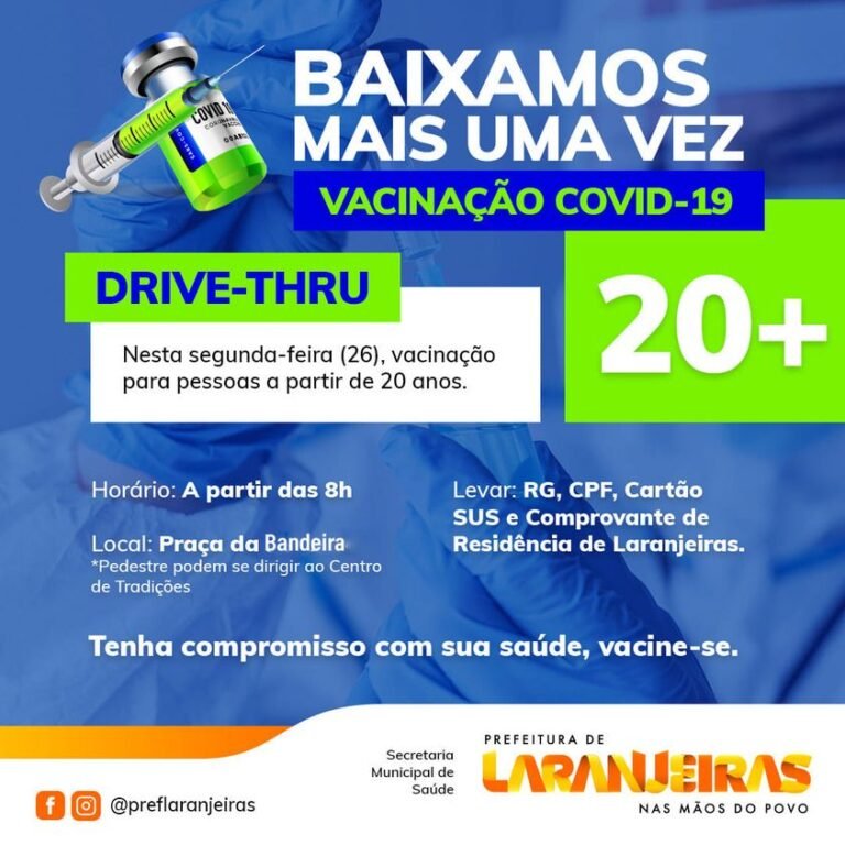 Em Laranjeiras, vacinação a partir dos 20 anos será iniciada nesta segunda, 26