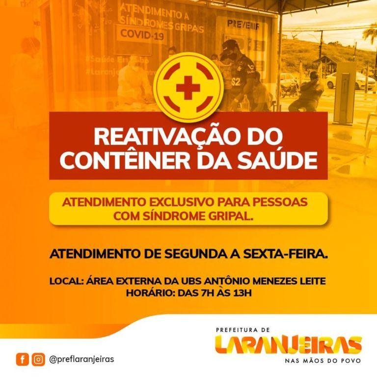 Prefeitura de Laranjeiras reativa contêiner da Saúde