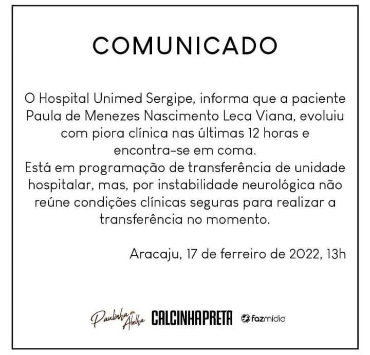 Cantora da Calcinha Preta, Paulinha Abelha sofre piora no quadro clínico e entra em coma