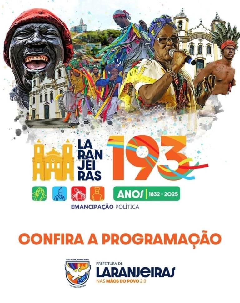 Prefeitura de Laranjeiras divulga programação alusiva aos 193 anos da Emancipação