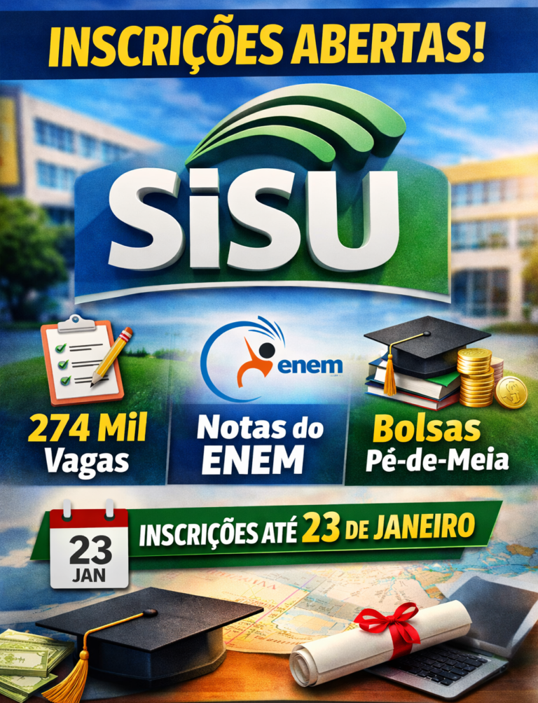 Inscrições do Sisu seguem abertas até 23 de janeiro com mais de 274 mil vagas em todo o país