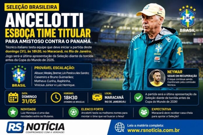 Ancelotti esboça escalação da Seleção Brasileira para amistoso contra o Panamá e indica time titular