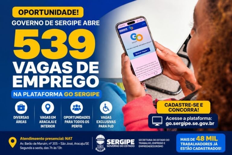 GO Sergipe abre 539 vagas de emprego em Sergipe; veja cargos, cidades e como se cadastrar