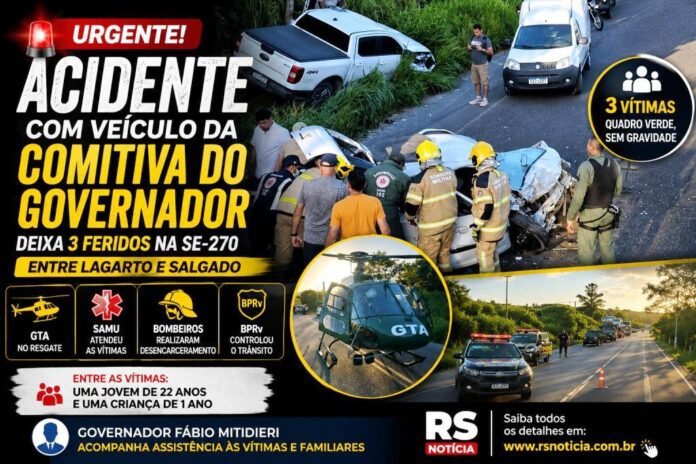 Acidente na SE-270 envolvendo comitiva do governador mobiliza GTA, Samu e Bombeiros