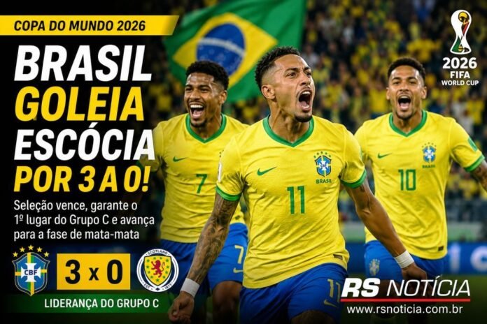Brasil goleia a Escócia, avança em 1º lugar do Grupo C e chega embalado ao mata-mata da Copa do Mundo 2026