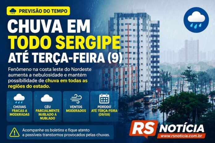 Chuva avança sobre Sergipe e previsão indica tempo instável em todas as regiões até terça-feira