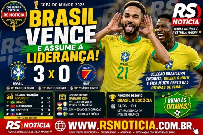 Brasil goleia o Haiti, assume a liderança e fica perto das oitavas da Copa do Mundo 2026