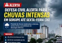 Defesa Civil alerta para chuvas intensas em Sergipe até sexta (26); população deve redobrar os cuidados Defesa Civil alerta para chuvas intensas em Sergipe até sexta (26); população deve redobrar os cuidados