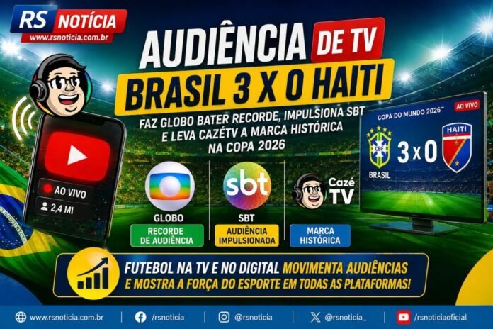 Audiência de TV: Brasil 3 x 0 Haiti faz Globo bater recorde, impulsiona SBT e leva CazéTV a marca histórica na Copa 2026