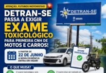 Detran-SE passa a exigir exame toxicológico para primeira CNH de motos e carros; veja o que muda a partir de 22 de junho Detran-SE passa a exigir exame toxicológico para primeira CNH de motos e carros; veja o que muda a partir de 22 de junho