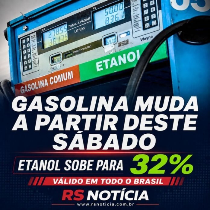 Gasolina com 32% de etanol entra em vigor neste sábado em todo o Brasil