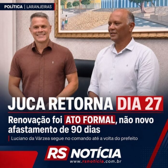 Juca de Bala retorna dia 27: renovação da licença foi ato formal e não novo afastamento de 90 dias
