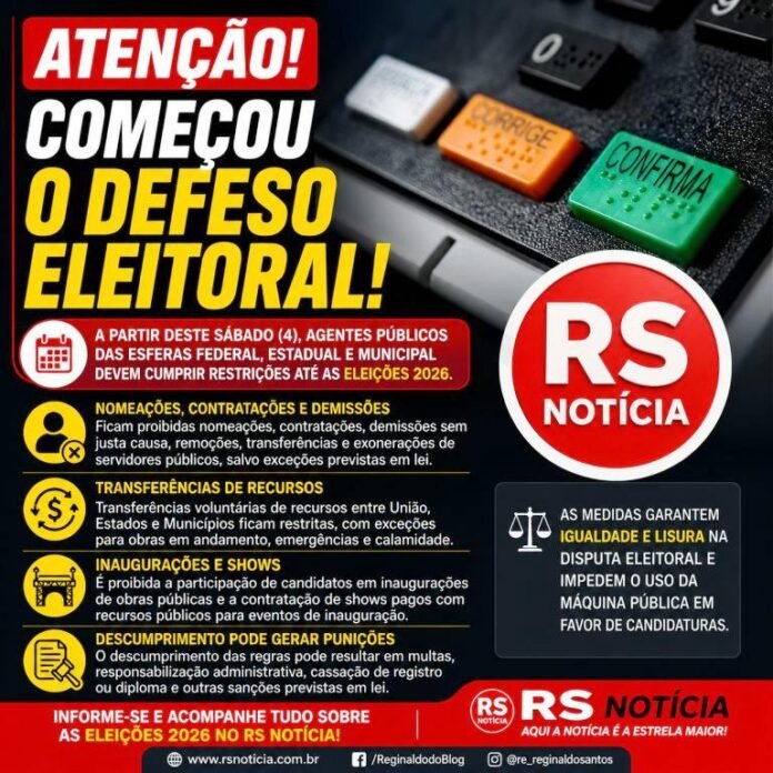 Defeso eleitoral já está em vigor e impõe restrições a agentes públicos até as Eleições 2026