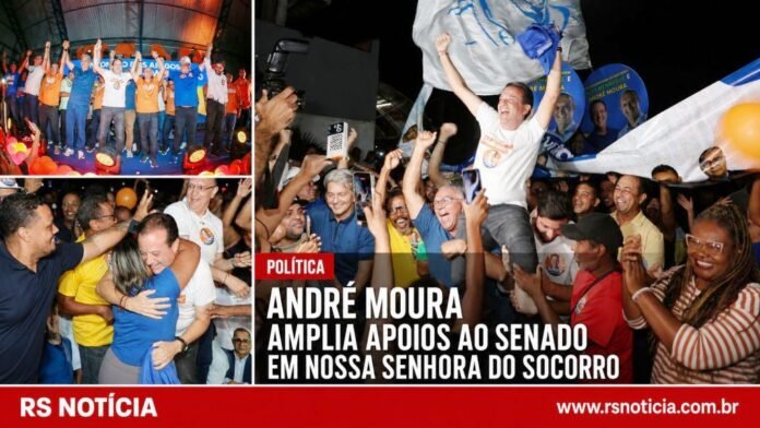 André Moura recebe apoio de Samuel Carvalho e Fábio Henrique ao Senado em evento lotado em Socorro