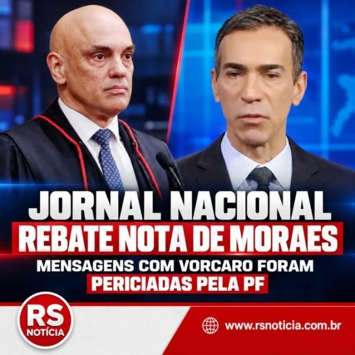 Jornal Nacional rebate nota de Moraes e afirma que mensagens com Vorcaro foram periciadas pela PF