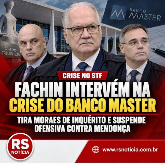 Fachin intervém na crise do Banco Master, tira Moraes de inquérito e suspende ofensiva contra Mendonça