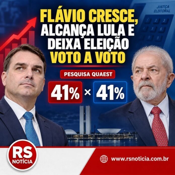 Flávio Bolsonaro cresce, alcança Lula e transforma eleição presidencial em disputa voto a voto, mostra Quaest
