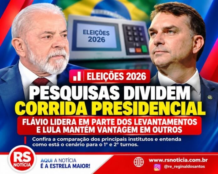Pesquisas dividem corrida presidencial: Flávio lidera em parte dos levantamentos e Lula mantém vantagem em outros