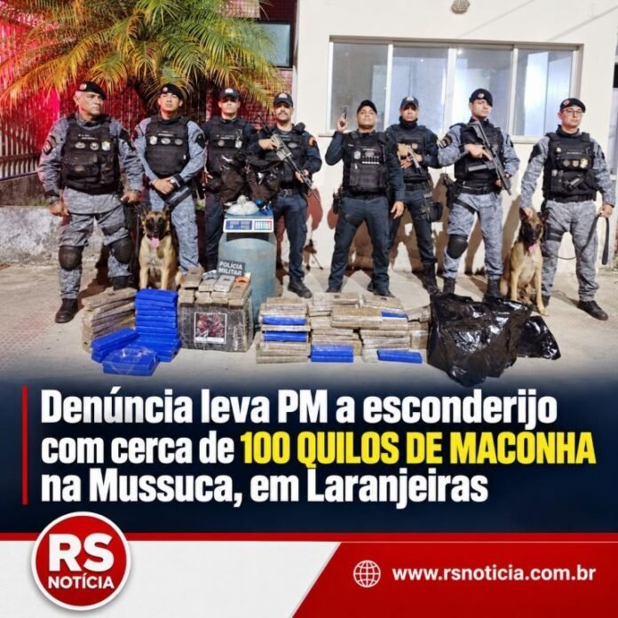 Denúncia leva PM a esconderijo com cerca de 100 quilos de maconha na Mussuca, em Laranjeiras