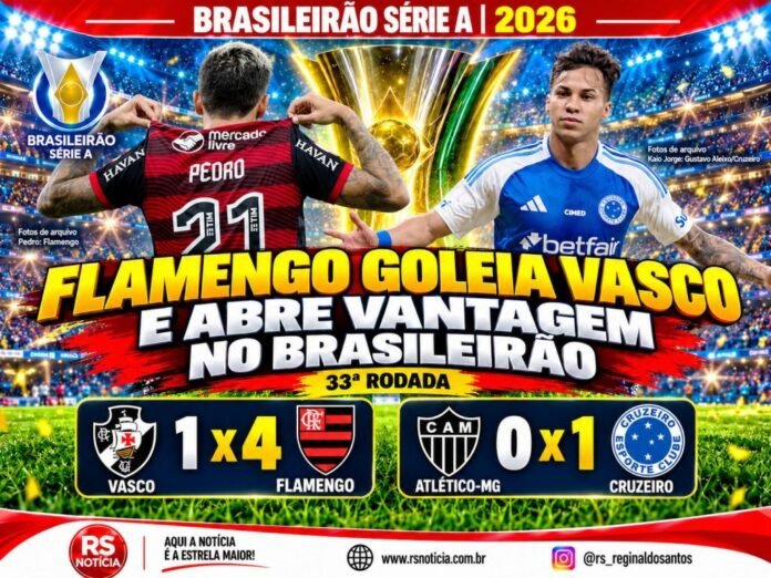 Flamengo goleia Vasco e abre vantagem no Brasileirão; Cruzeiro vence o Atlético-MG