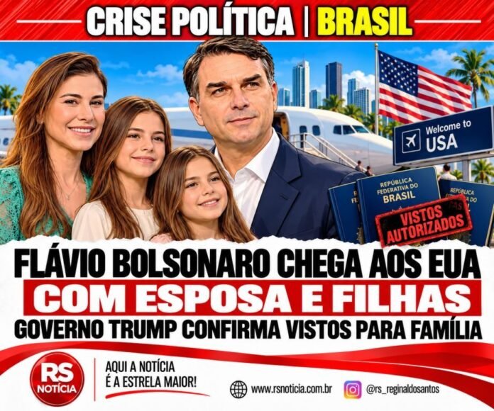 Flávio Bolsonaro chega aos EUA com esposa e filhas; governo Trump confirma vistos para família
